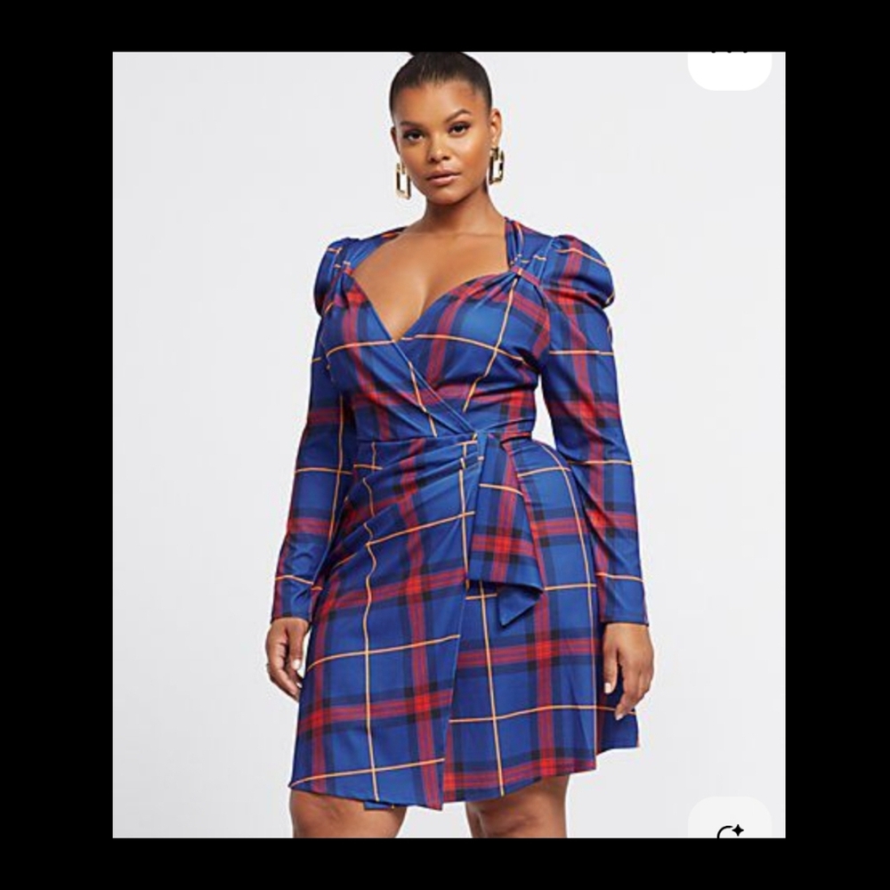 Fashion To Figure Brand NEW Plaid Blue and Red Women's Dress SZ 1X
